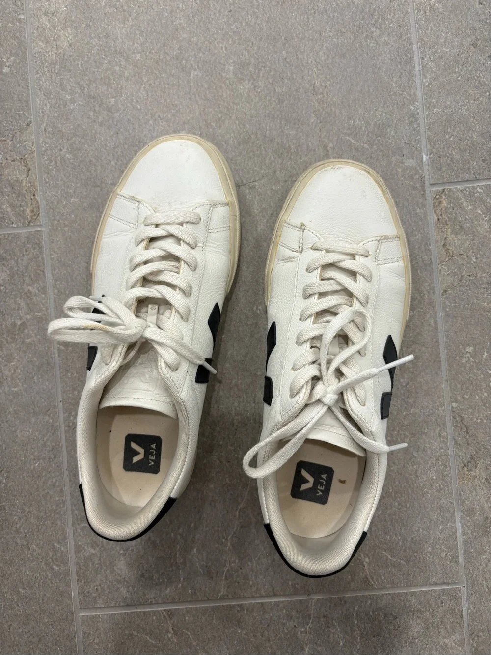 Veja Womens White Sneakers with Black V Emblem